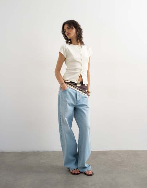 Topshop button through short sleeve top in ecru, 4 of 4