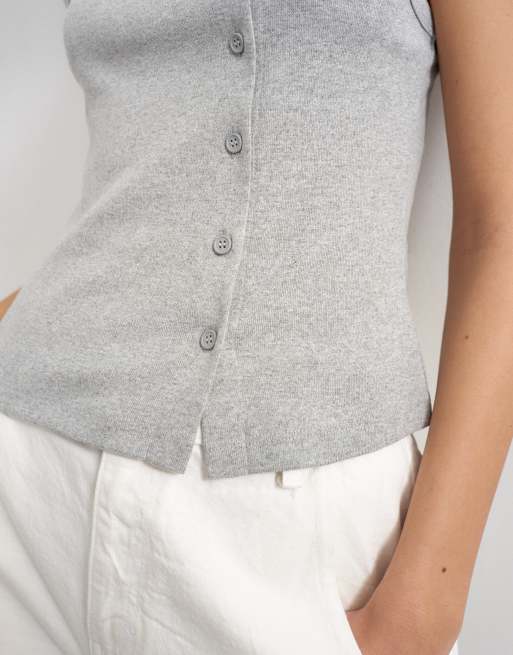 Topshop button through singlet in grey marl, 4 of 4