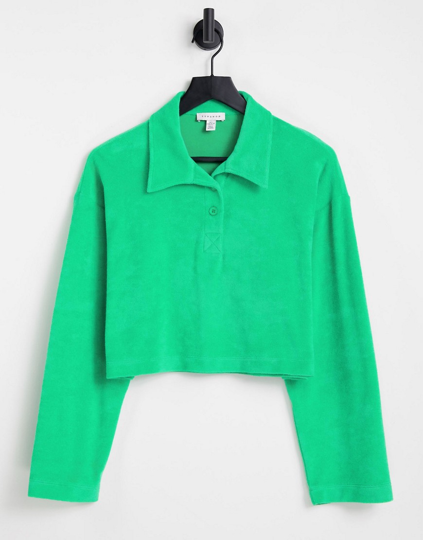 Topshop button up polo in green-Multi