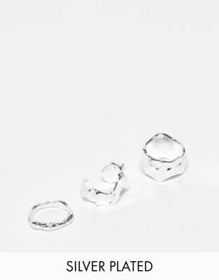 Topshop - Byron - 3er-Pack versilberte Ringe mit geschmolzenem Design