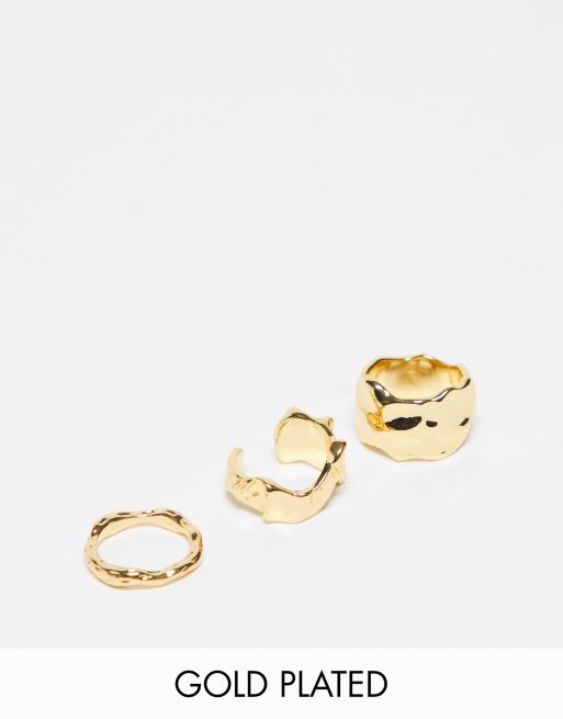 Topshop - Byron - Confezione da 3 anelli effetto fuso placcati in oro 14 carati