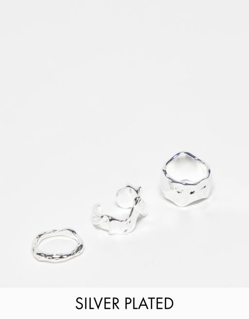 Topshop - Byron - Confezione da 3 anelli fusi placcati in argento