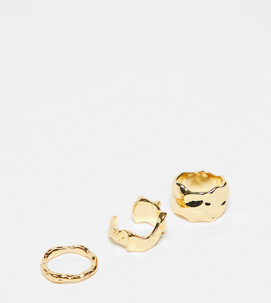 Topshop Byron Molten 3 Pack Ring Set In 14k Gold Plated