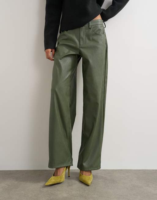 Topshop byxor i läderimitation med dragsko i grönt, 3 av 5