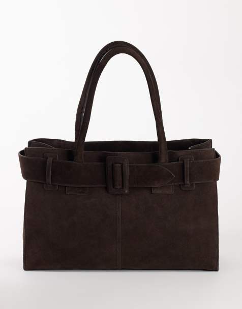 Topshop cabas en daim véritable avec détail ceinture couleur chocolat - view 1