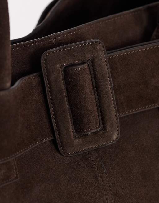 Topshop cabas en daim véritable avec détail ceinture couleur chocolat, 3 de 4