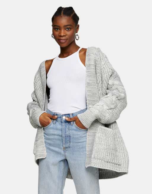 Topshop cable knit cardigan in grey