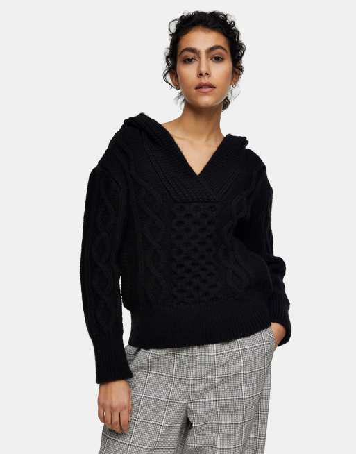 Black knitted outlet hoodie womens