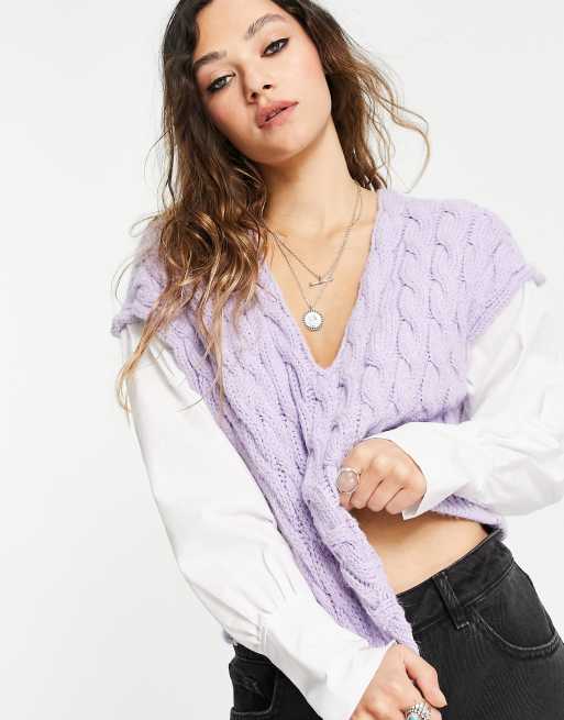 Topshop Knitted V-Neck Heather Tank in Lilac — UFO No More