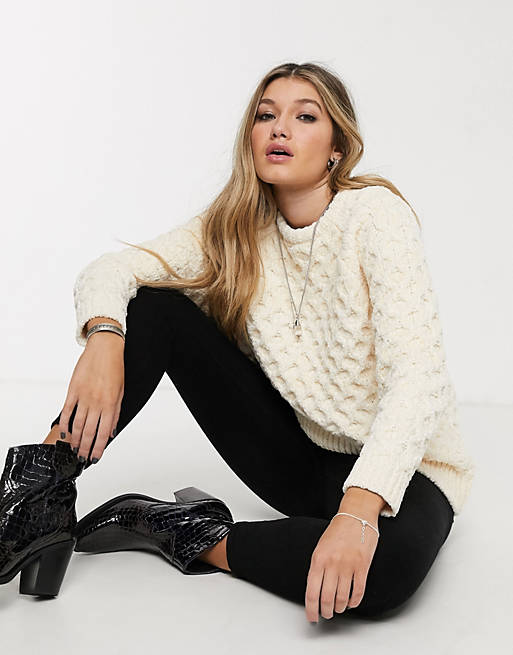 Topshop cable knit jumper in ivory