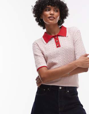 Topshop Cable Knit Shrunken Rugby Top