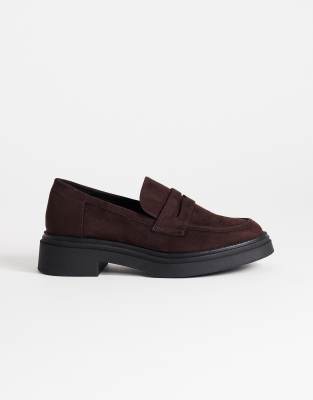 Topshop Cade Faux Suede Chunky Sole Loafers In Brown