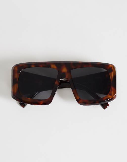Topshop - Cairo - Gafas de sol marrón efecto carey cuadradas gruesas, 3 de 4