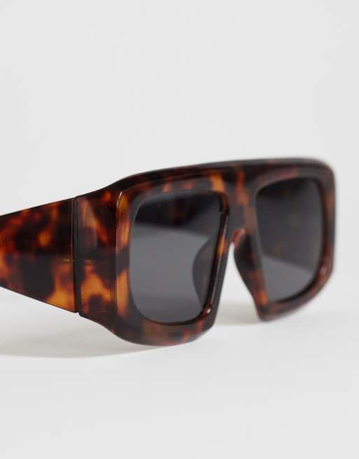 Topshop - Cairo - Gafas de sol marrón efecto carey cuadradas gruesas, 4 de 4