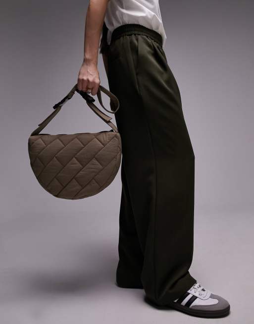 Topshop Cairo slouchy nylon quilted crossbody bag in stone, 2 of 4