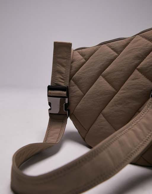 Topshop Cairo slouchy nylon quilted crossbody bag in stone, 3 of 4