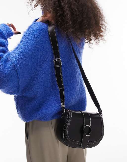 Topshop - Cait - Borsa a tracolla nera con dettaglio ad anello