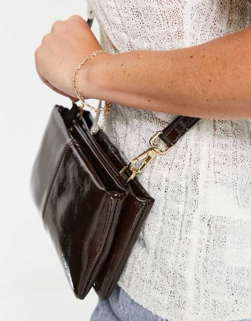 Topshop - Caitlin - Borsa a tracolla marrone verniciato, 3 di 4