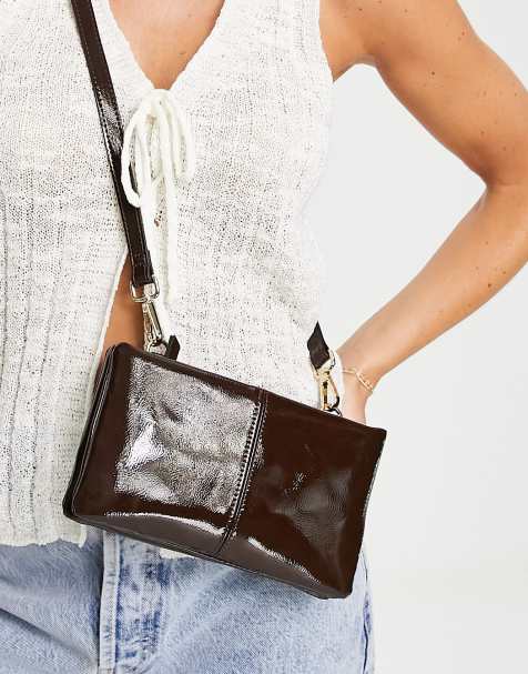 Topshop - Caitlin - Sac bandoulière verni - Marron - view 1