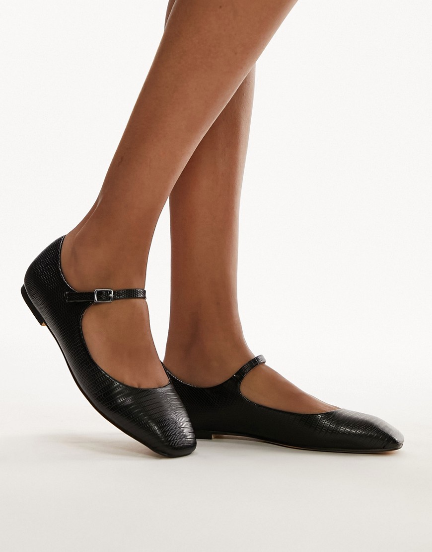 Topshop Carmen Leather Round Toe Ballet Flats In Black
