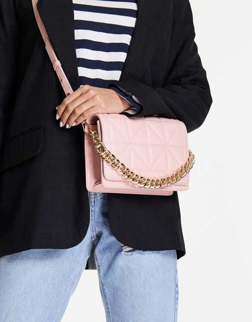 Topshop Cali Doorgestikte crossbody tas met ketting in roze