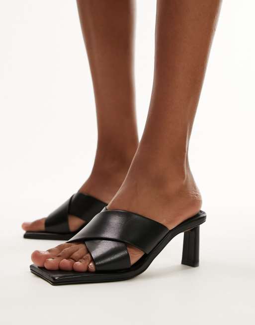 Topshop – Cali – Mules aus hochwertigem Leder in Schwarz mit eckiger Zehenpartie