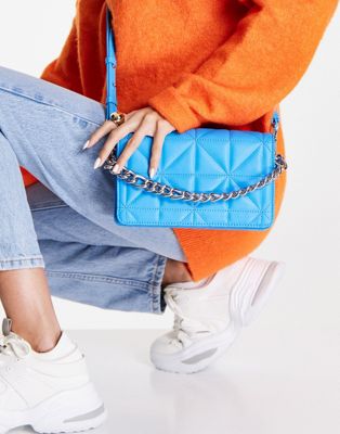 Topshop Cali quilted chain crossbody bag in blue