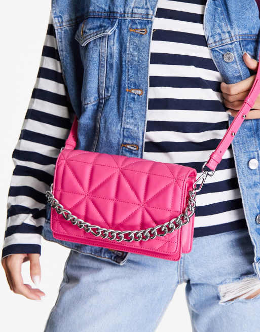 Topshop Cali quilted chain crossbody bag in bright pink