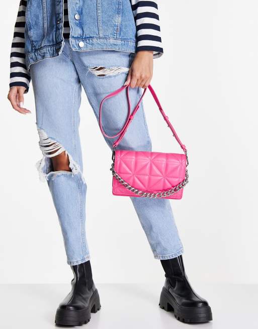 Topshop Cali quilted chain crossbody bag in bright pink, 2 of 4