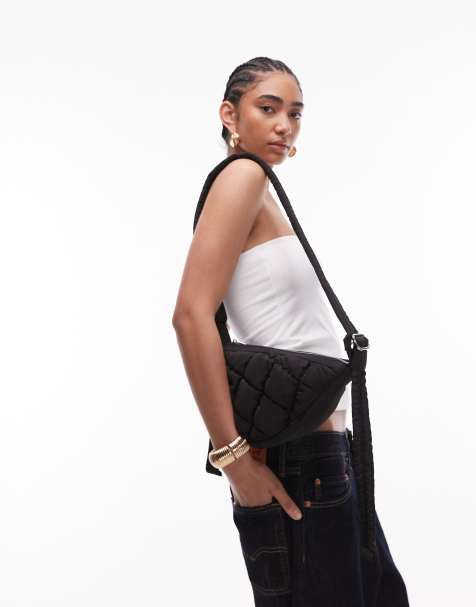 Topshop - Callie - Borsa a tracolla trapuntata in nylon nera - view 1