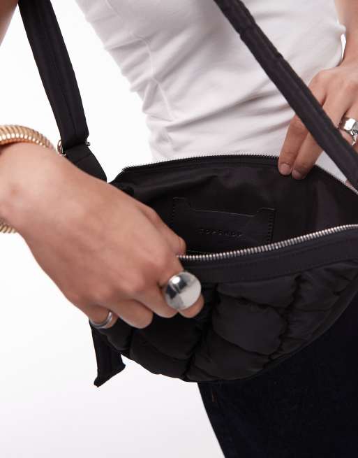 Topshop - Callie - Borsa a tracolla trapuntata in nylon nera, 2 di 4