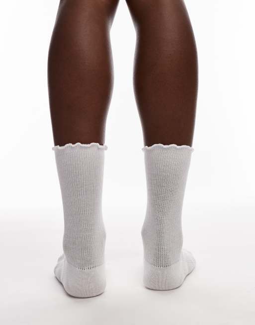 Topshop - Calzini bianchi a coste con volant, 4 di 4