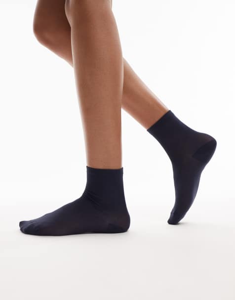 Topshop - Calzini blu navy a costine trasparenti - view 1