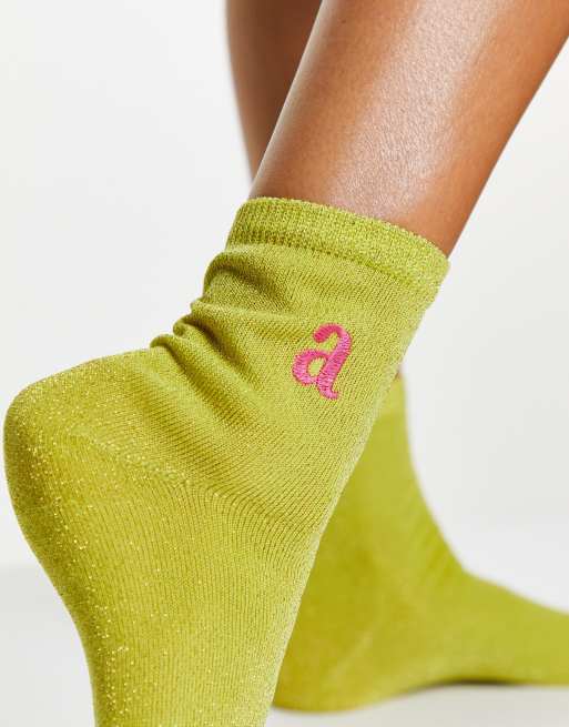 Topshop - Calzini gialli con glitter e ricamo, 3 di 4