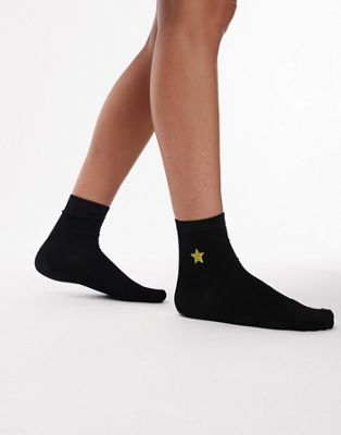 Topshop star embroidery sock in black - ASOS Price Checker