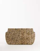 Topshop Cam oversized hair on real leather clutch bag in leopard print