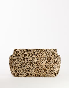 Cam oversized hair on real leather clutch bag in leopard print