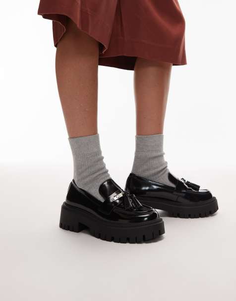 Topshop Cameron tassel loafers with cleated soles in black - view 1