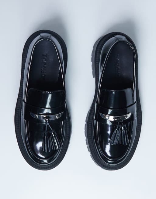 Topshop Cameron tassel loafers with cleated soles in black, 3 of 4