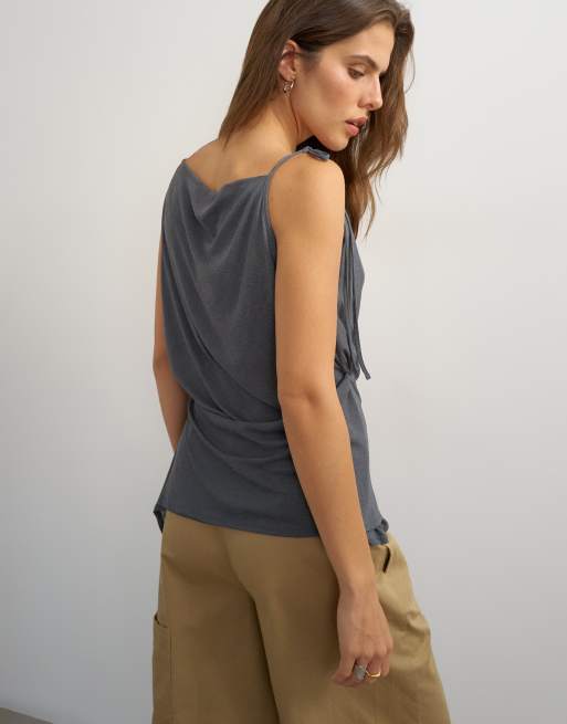 Topshop cami asymmetric top in black, 3 of 4