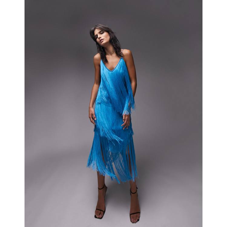 Blue fringe outlet dress