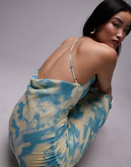 Topshop cami georgette slip midi dress in green print, 4 of 4