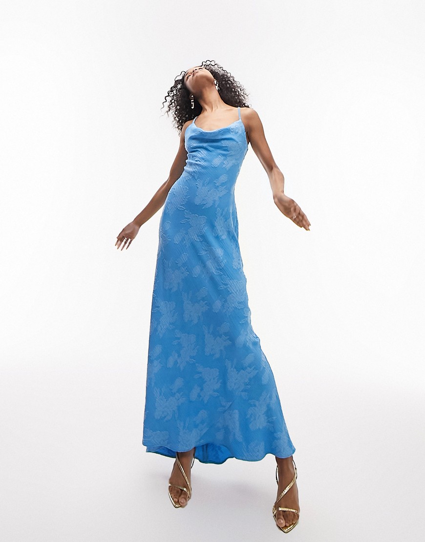 Topshop Cami Jacquard Maxi Dress In Cornflower Blue