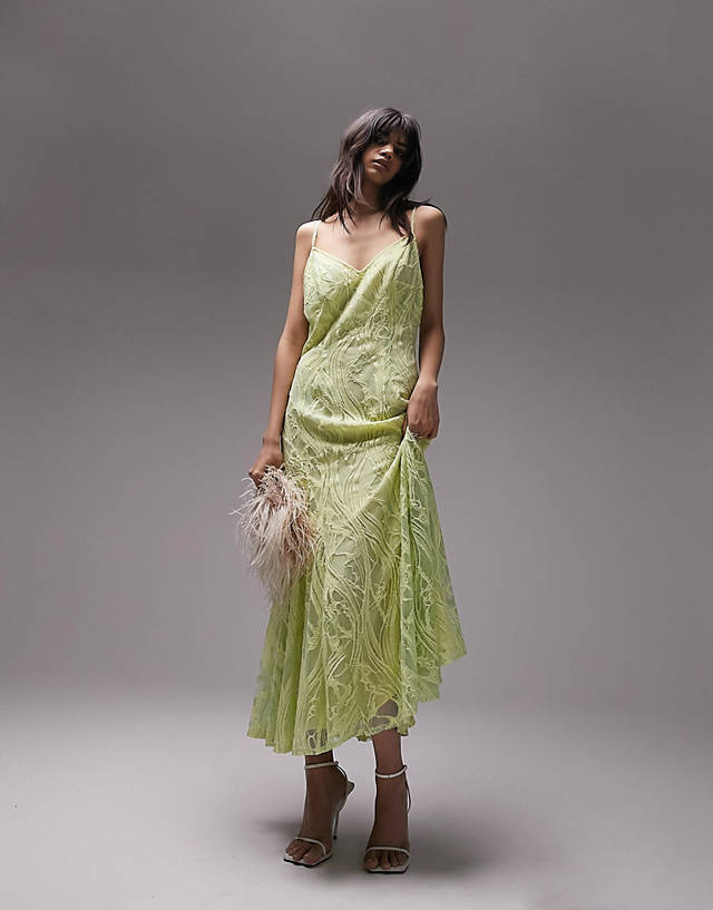 Topshop cami lace midi dress in green