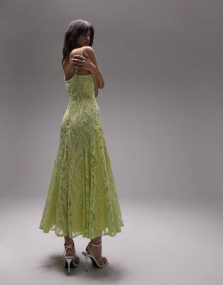 Topshop cami lace midi dress in green | ASOS