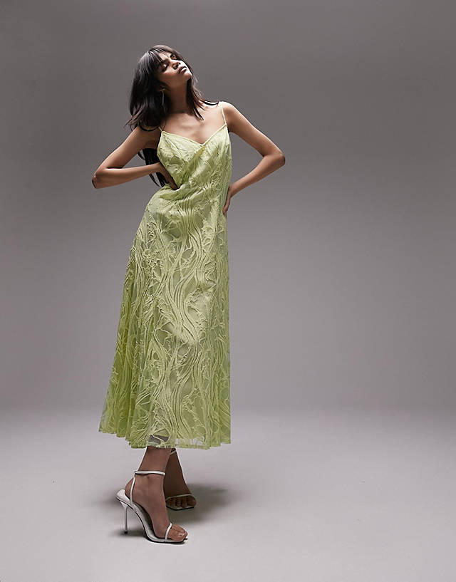 Topshop cami lace midi dress in green ZN7300
