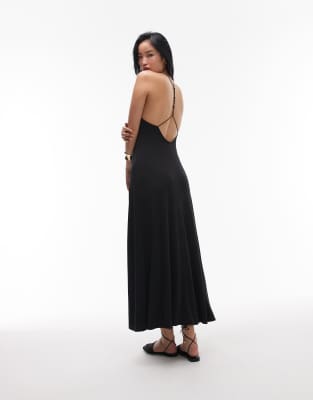 Topshop - Robe longue à bretelles fines et dos échancré - Noir