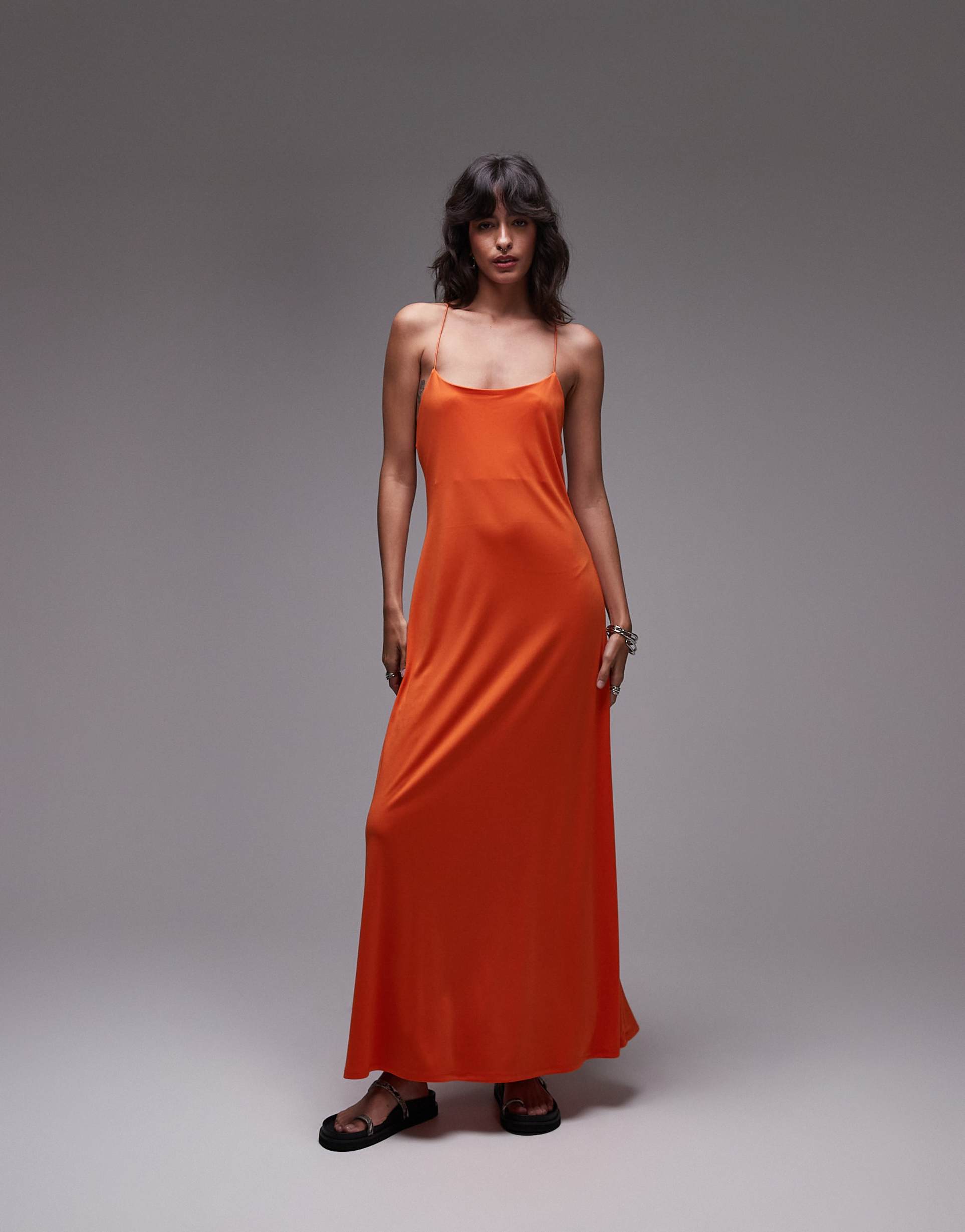 topshop cami low back detail maxi dress in orange