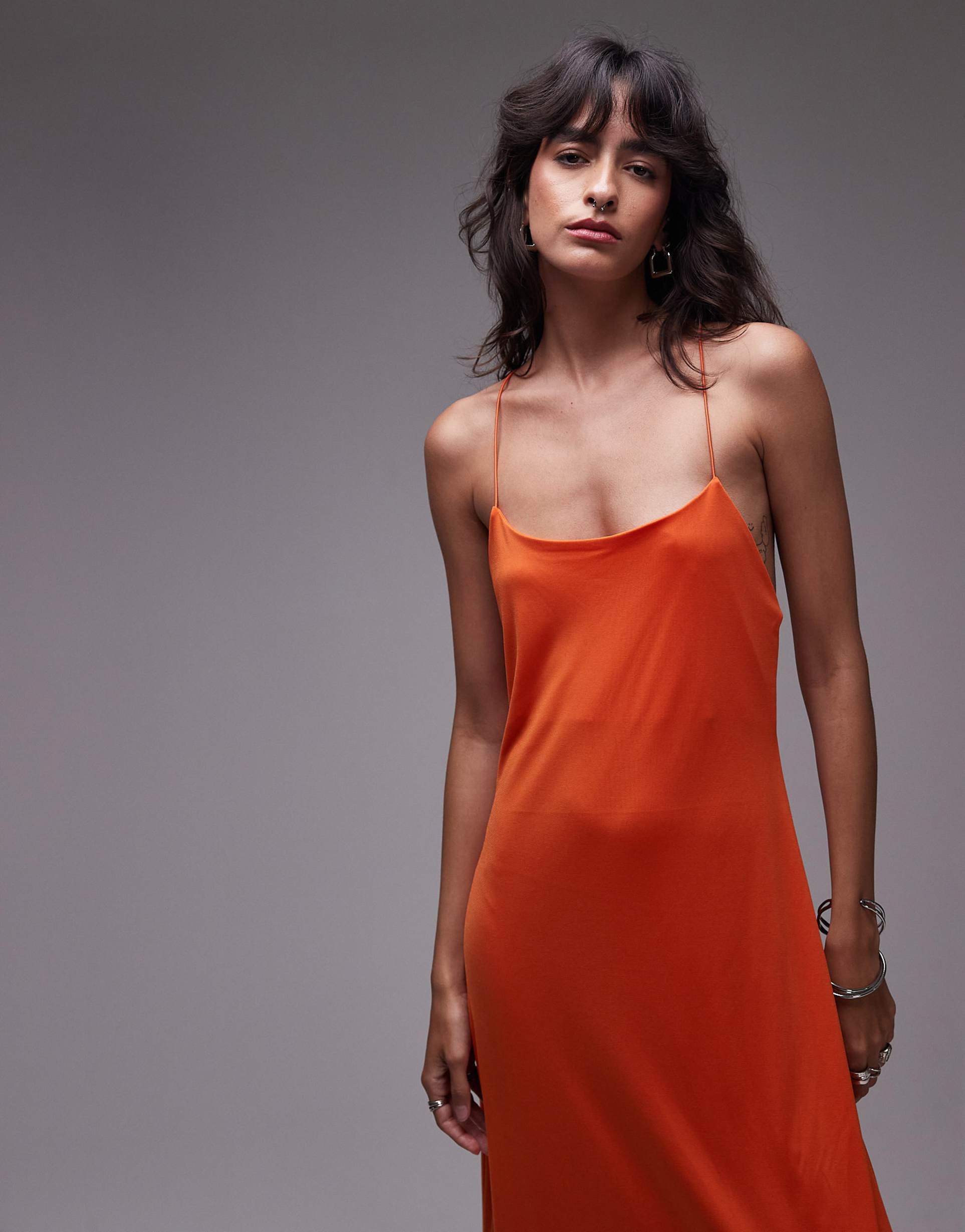 topshop cami low back detail maxi dress in orange