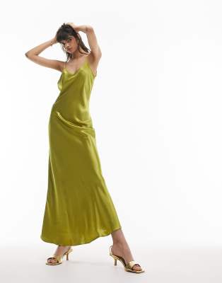 Topshop Cami Maxi Dress In Chartreuse-green